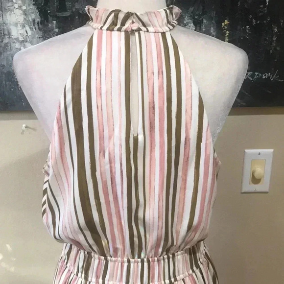 Nine West Striped Elastic Waist Halter Ruffle Neck Fully Lined Maxi-Size M - Picture 7 of 8
